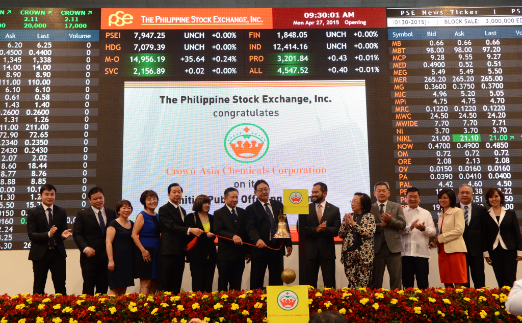 CROWN Asia Chemicals Corporation initial public offering bell ringing ceremony at the Philippine Stock Exchange